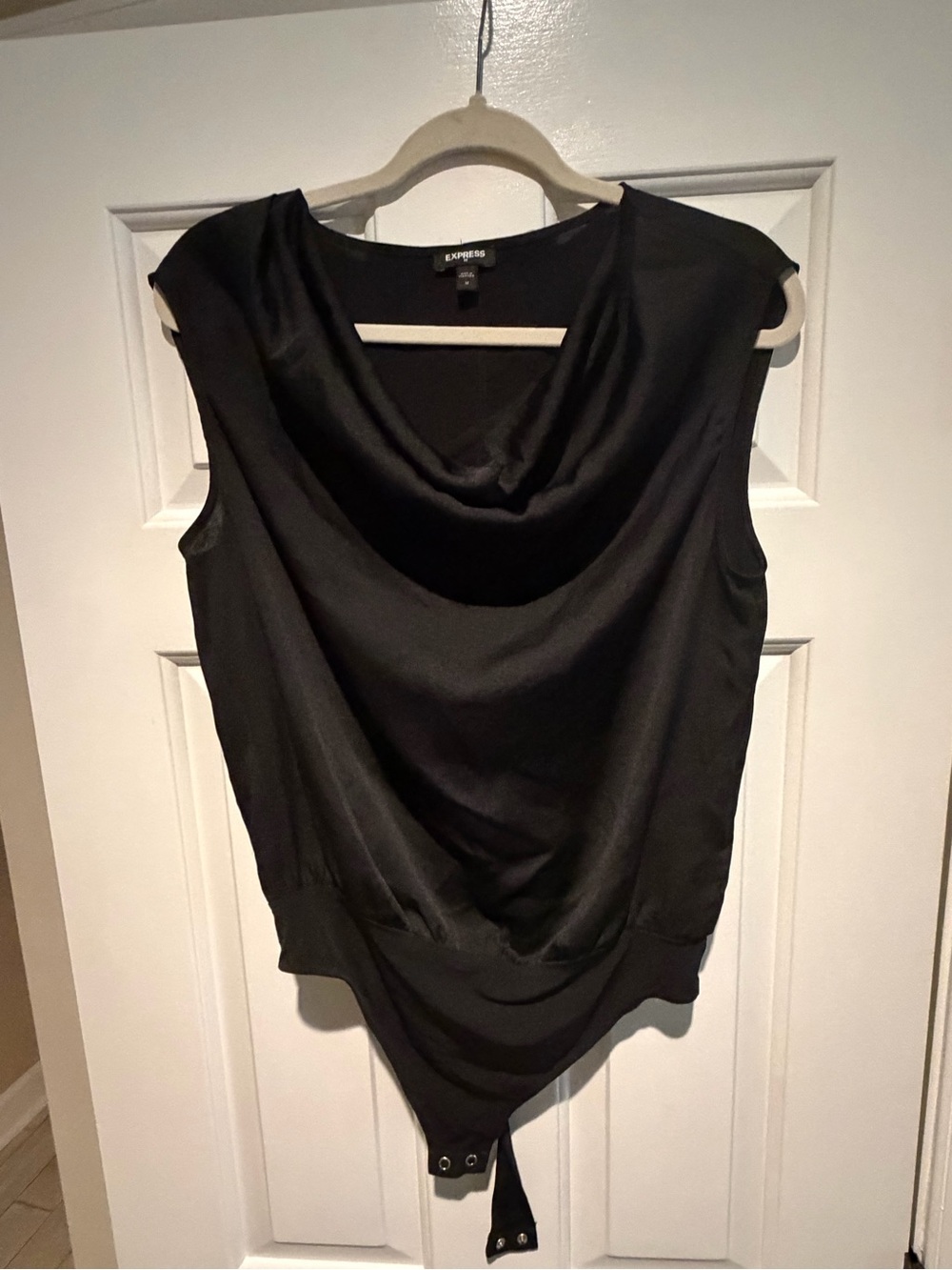 Express Black Draped Cowl-Neck Sleeveless Bodysuit